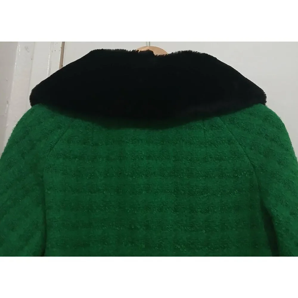 Vintage Hayward Schuster womens medium 70's fur  blazer wool kelly green black